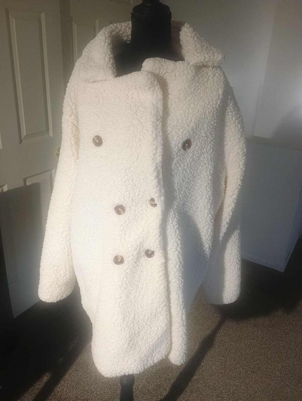 Women's Cream Teddy Sherpa Double-Breasted Jacket